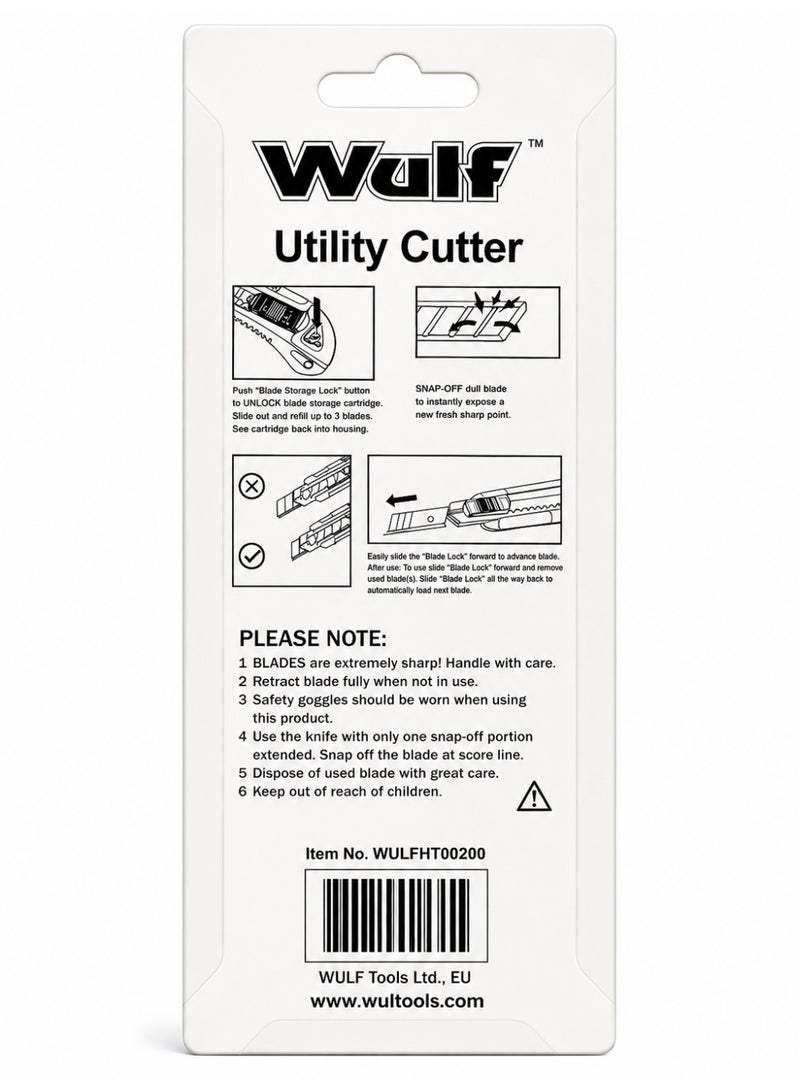 Wulf 18mm Utility Cutter Heavy Duty Retractable Box Cutter Knife with Auto Lock Blade Ergonomic Grip and 5 Blade Capacity for DIY Craft and Packaging Work - Image 2