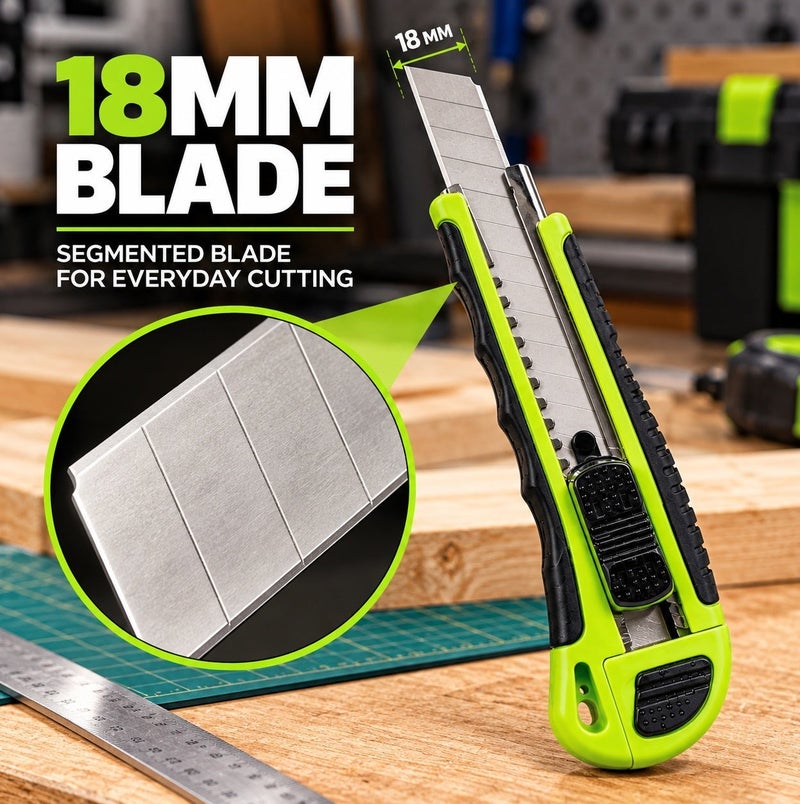 Wulf 18mm Utility Cutter Heavy Duty Retractable Box Cutter Knife with Auto Lock Blade Ergonomic Grip and 5 Blade Capacity for DIY Craft and Packaging Work - Image 2
