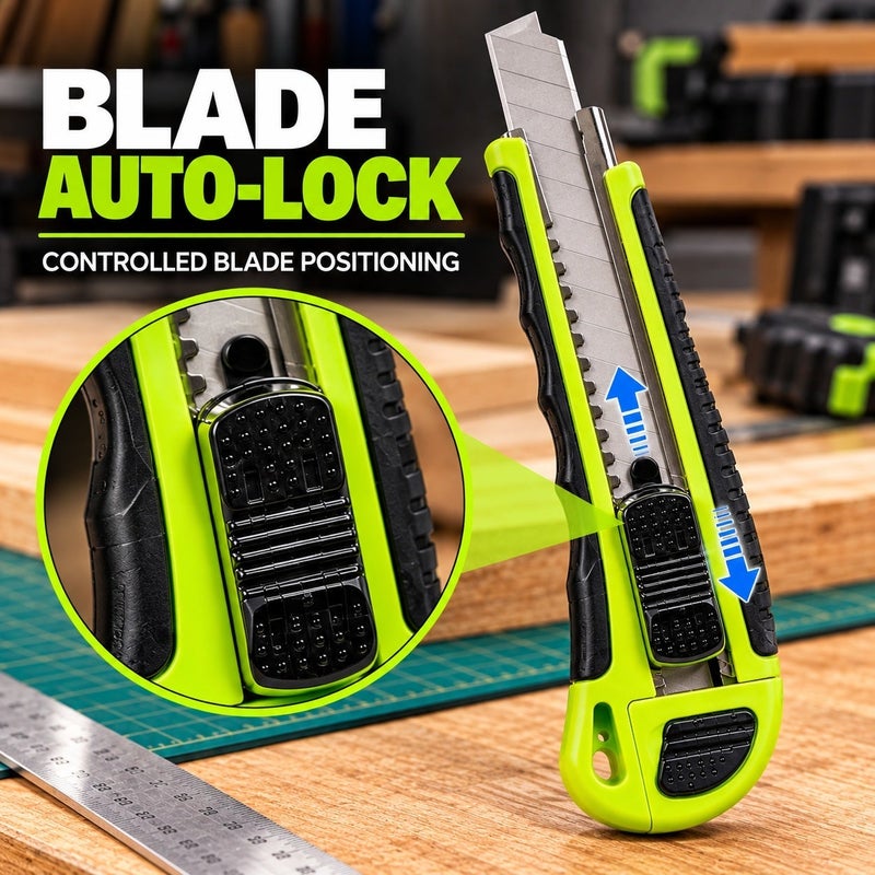 Wulf 18mm Utility Cutter Heavy Duty Retractable Box Cutter Knife with Auto Lock Blade Ergonomic Grip and 5 Blade Capacity for DIY Craft and Packaging Work - Image 3