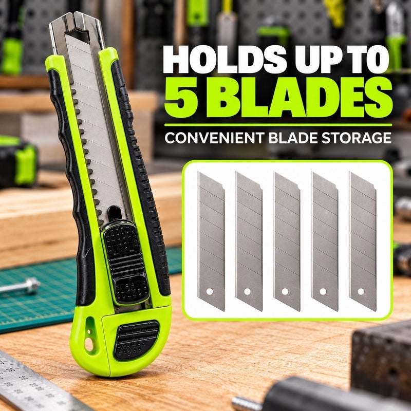 Wulf 18mm Utility Cutter Heavy Duty Retractable Box Cutter Knife with Auto Lock Blade Ergonomic Grip and 5 Blade Capacity for DIY Craft and Packaging Work - Image 4