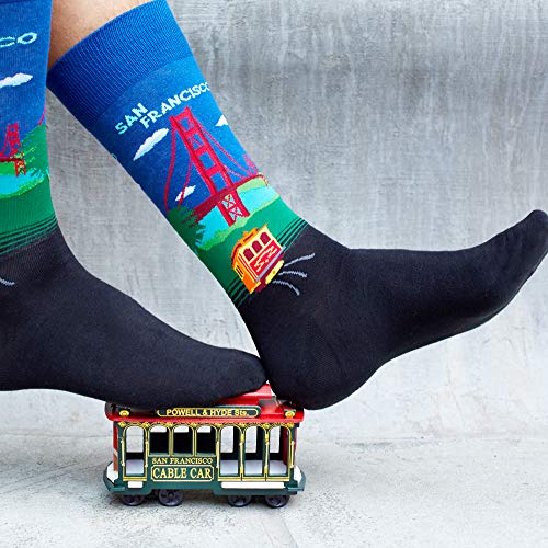 Hot Sox Men's Classic Fashion Crew Socks, Golden Gate Bridge (Dark Blue) Shoe Size: 6-12 - Image 2