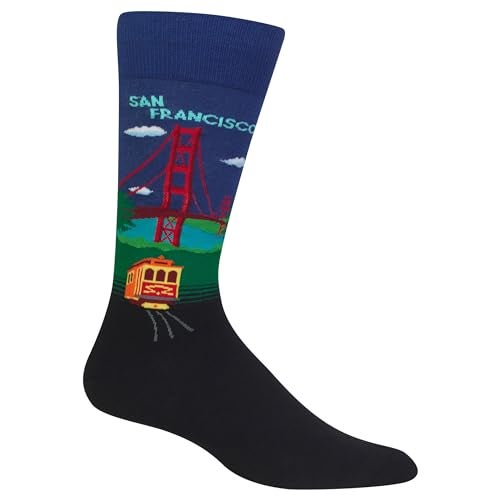 Hot Sox Men's Classic Fashion Crew Socks, Golden Gate Bridge (Dark Blue) Shoe Size: 6-12 - Image 1