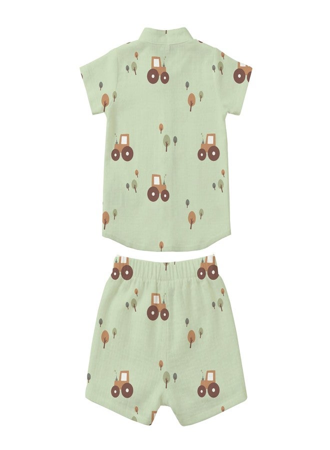 Mookoo Premium Muslin Baby Shirt & Shorts Set | Ultra-Soft Cotton Co-Ord for Newborns | Lightweight, Breathable & Skin-Friendly Wear (Tractor, 18-24M) - Image 2