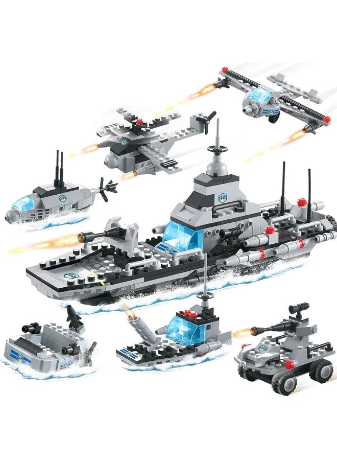 EP EXERCISE N PLAY 796 Pieces City Police Military Battleship Building Blocks Set Police Helicopter Patrol Boat Cop Car Bomber DIY Construction Toy Storage Box with Baseplates Lid Building Gift for Boys Girls 6-12  - Image 5
