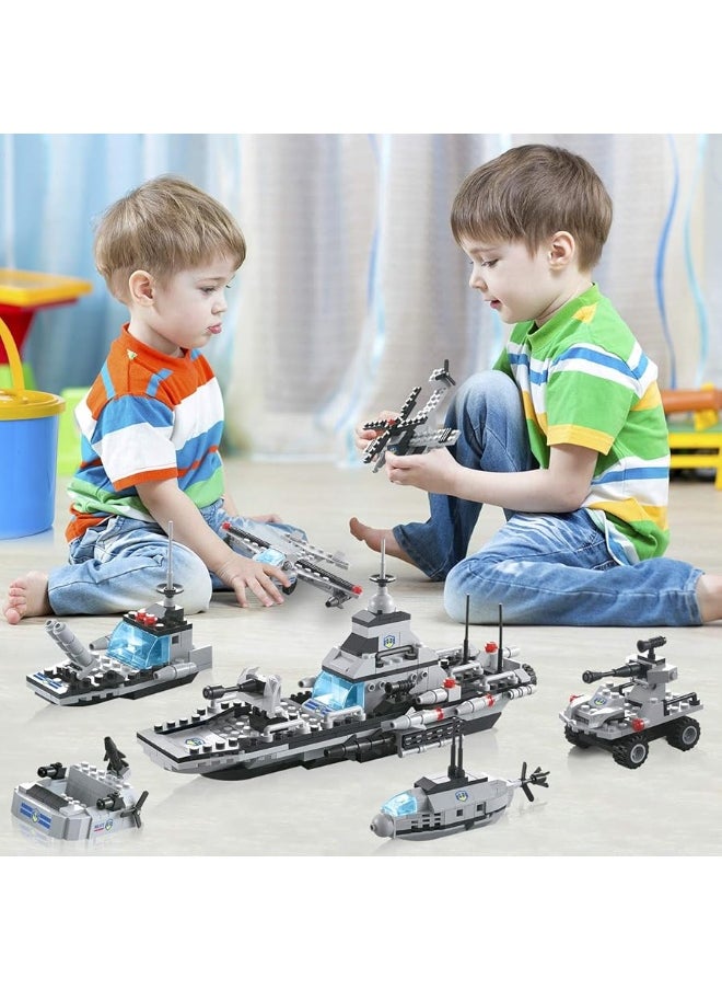 EP EXERCISE N PLAY 796 Pieces City Police Military Battleship Building Blocks Set Police Helicopter Patrol Boat Cop Car Bomber DIY Construction Toy Storage Box with Baseplates Lid Building Gift for Boys Girls 6-12  - Image 4
