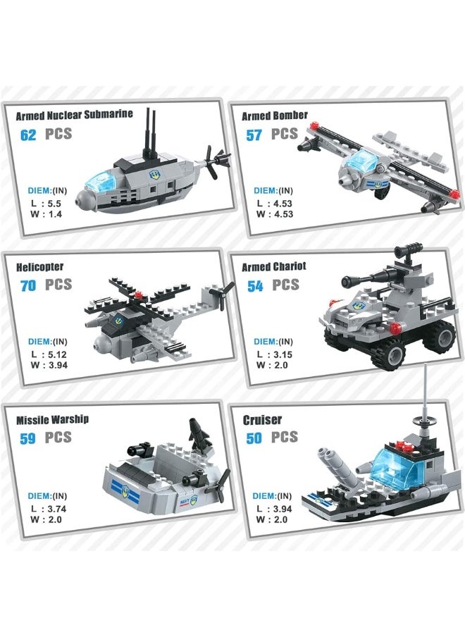 EP EXERCISE N PLAY 796 Pieces City Police Military Battleship Building Blocks Set Police Helicopter Patrol Boat Cop Car Bomber DIY Construction Toy Storage Box with Baseplates Lid Building Gift for Boys Girls 6-12  - Image 2