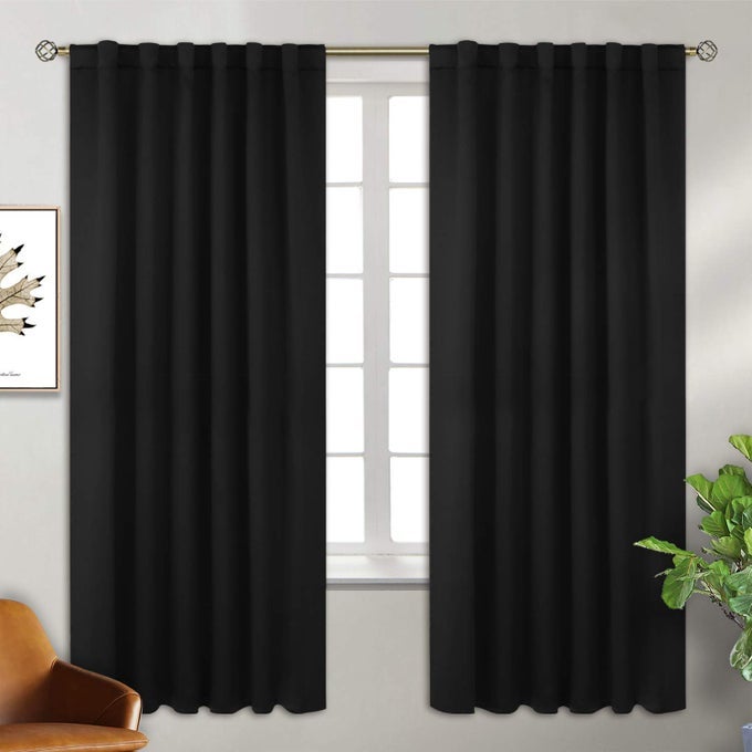 BLACKOUT CURTAINS 72 INCHES LONG FOR BEDROOM THERMAL INSULATED ROD POCKET AND BACK TAB CURTAINS FOR LIVING ROOM 2 WINDOW CURTAIN PANELS 52 X 72 INCH BLACK