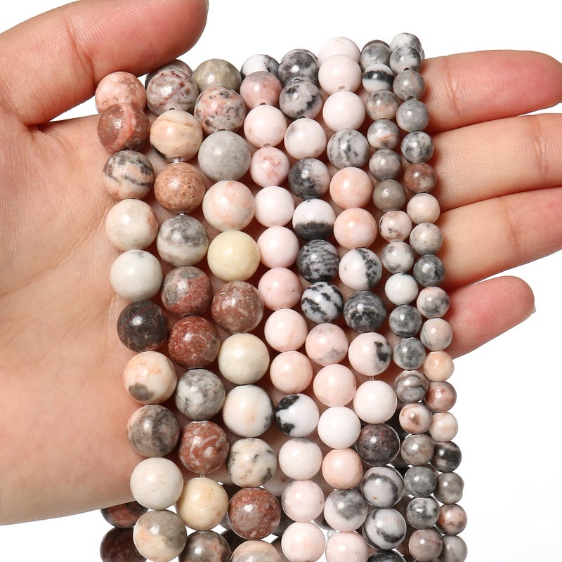 35pcs 10mm Natural Stone Beads Pink Zebra Jasper Beads Crystal Gemstone for Jewelry Making DIY Bracelet Necklace