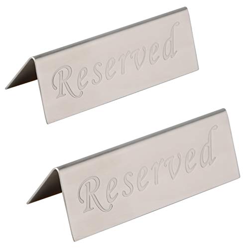 JDYOOMI Reserved Sign - 10 Year's Use Stainless Steel Tabletop Sign Desk Top Stand Tent Signs for Restaurants,Weddings,Events -ouble Sided - 4.7 by 1.6 Inch - Set Of 2 - Image 1