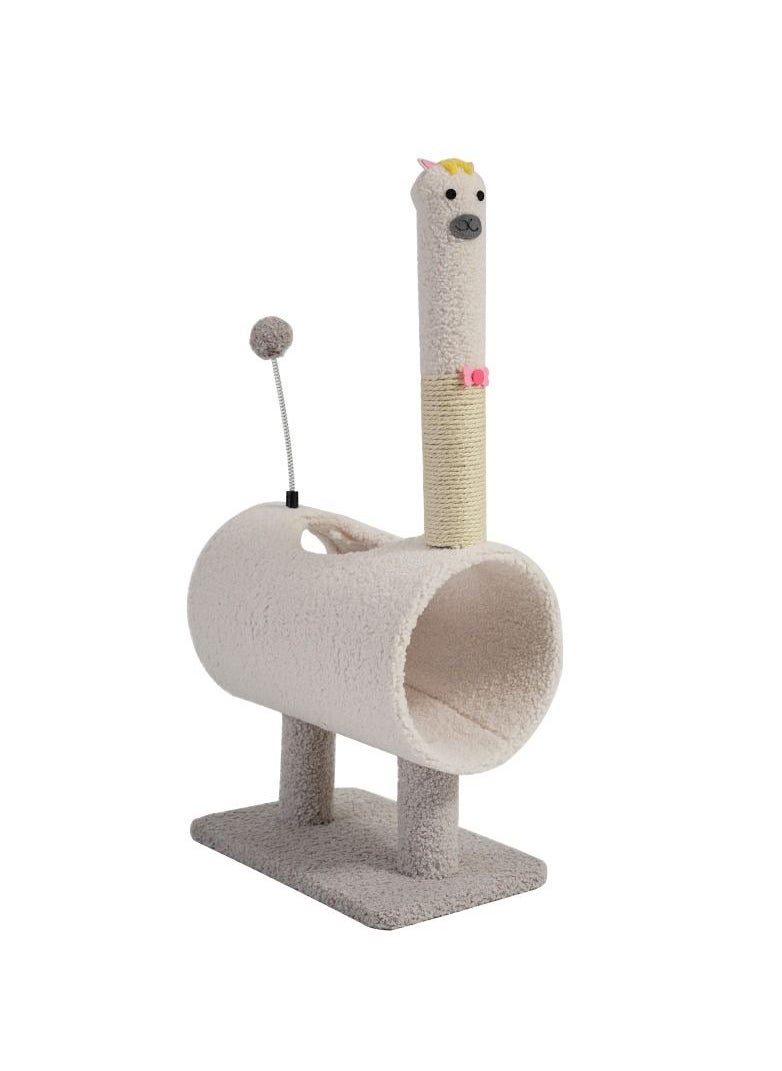 SAPU - SAPU Cute alpaca Cat Tree,Tunnel Cat Litter,Cat Tower with Sisal Covered Scratch Post with Hanging Toys,Kitten Climbing Pole for Play Rest， Sisal Cat Tree for Indoor Cats Kittens (white) - Image 1