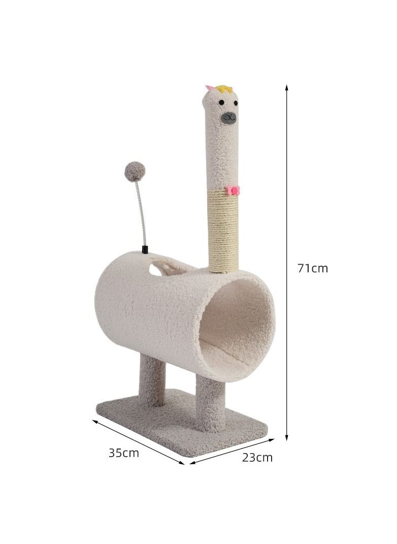 SAPU - SAPU Cute alpaca Cat Tree,Tunnel Cat Litter,Cat Tower with Sisal Covered Scratch Post with Hanging Toys,Kitten Climbing Pole for Play Rest， Sisal Cat Tree for Indoor Cats Kittens (white) - Image 1