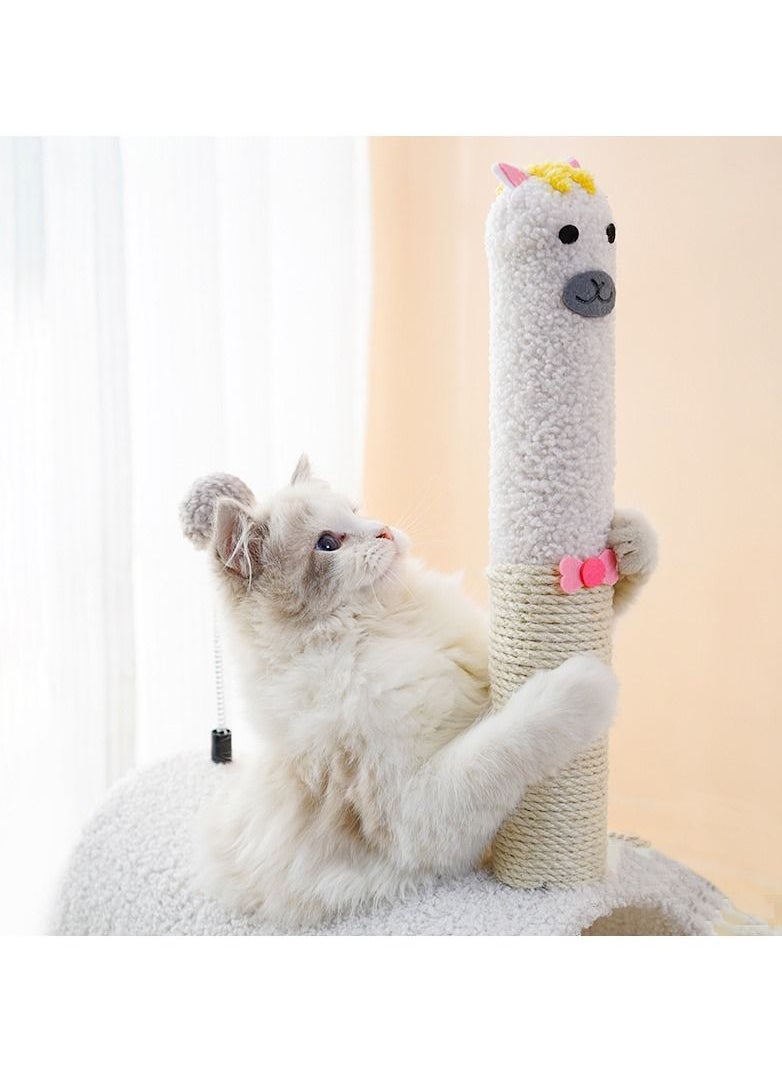 SAPU - SAPU Cute alpaca Cat Tree,Tunnel Cat Litter,Cat Tower with Sisal Covered Scratch Post with Hanging Toys,Kitten Climbing Pole for Play Rest， Sisal Cat Tree for Indoor Cats Kittens (white) - Image 1