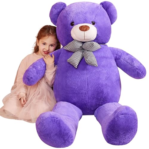 IKASA Giant Teddy Bear Stuffed Animal Plush ToyLarge Cute Jumbo Soft ToysHuge Big Size Fluffy PlushieGifts for Kids Purple 47 inches - Image 1