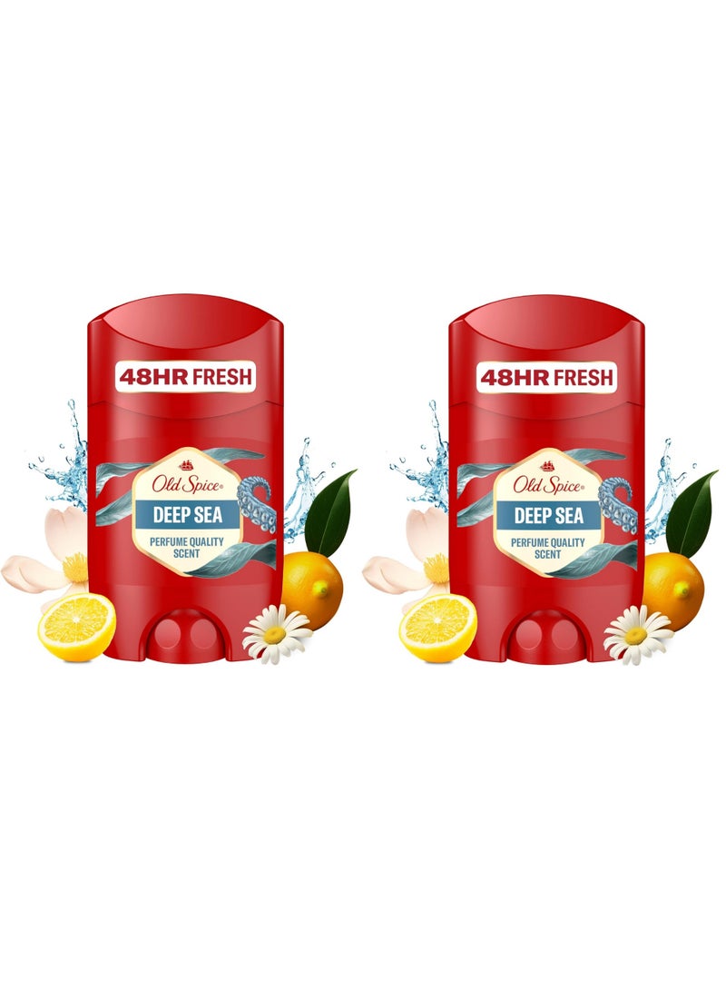 أولد سبايس اولد سبايس ستيك مزيل العرق ديب سي للرجال، 50 مل، 48 ساعة، عطر يدوم طويلا بجودة العطور، 0% ملح الومنيوم، لا يترك بقع على الاسود والابيض، مصنوع من 50% بلاستيك معاد تدويره 2 عبوه