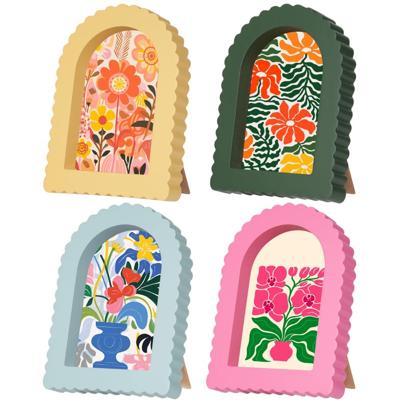 Rainmae 4 Pack Colorful Scalloped Picture Frames 4 x 6 Inch Cute Arched Picture Frames for Desktop Display Photo Frame Wood Home Decor Wedding Graduation Gifts(Pink, Green, Yellow, Blue) - Image 1