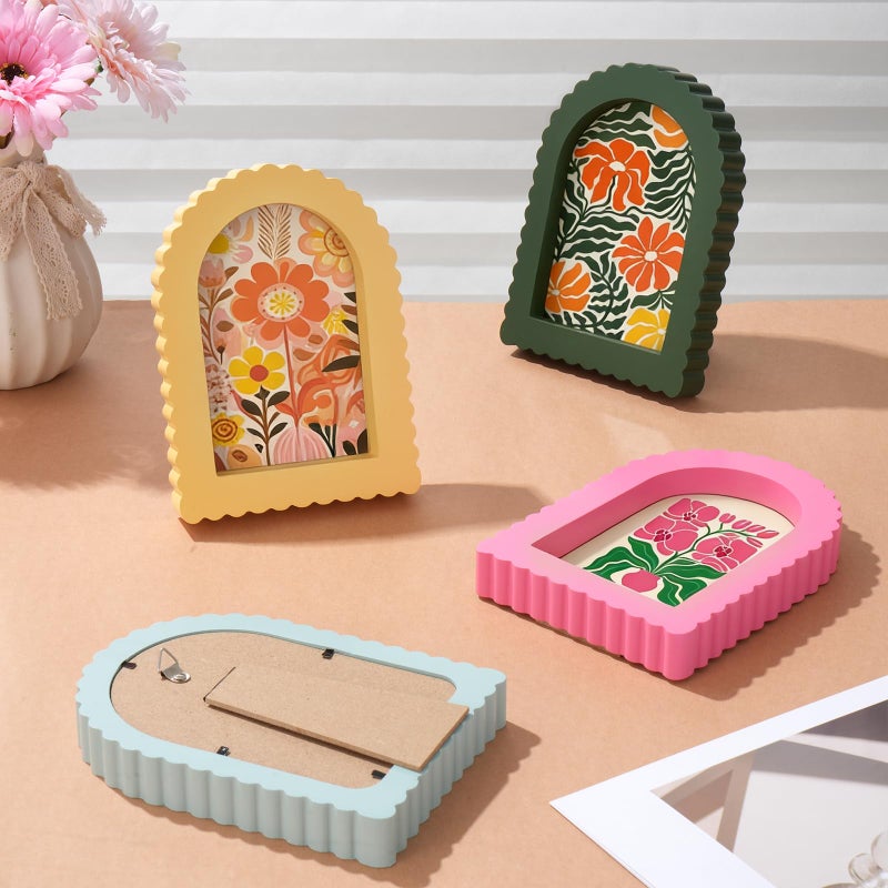 Rainmae 4 Pack Colorful Scalloped Picture Frames 4 x 6 Inch Cute Arched Picture Frames for Desktop Display Photo Frame Wood Home Decor Wedding Graduation Gifts(Pink, Green, Yellow, Blue) - Image 5