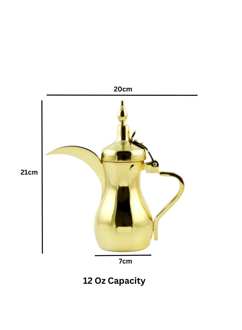 وعاء قهوة عربي من الفولاذ المقاوم للصدأ بسعة 12 أونصة، صانع قهوة متين للمطبخ، للاستخدام في الهواء الطلق، والتخييم، وحمل الحقائب على الظهر، وآمن على الموقد (ذهبي) - Image 3