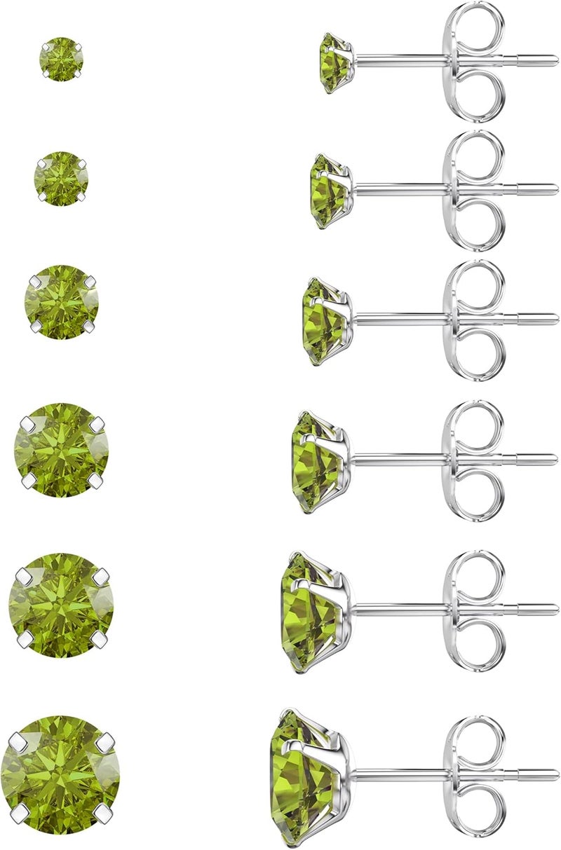 WSSXC 6 Pairs Stud Earrings Set, Hypoallergenic Cubic Zirconia 316L Earrings Stainless Steel CZ Earrings 3-8mm (Steel color) - Image 1