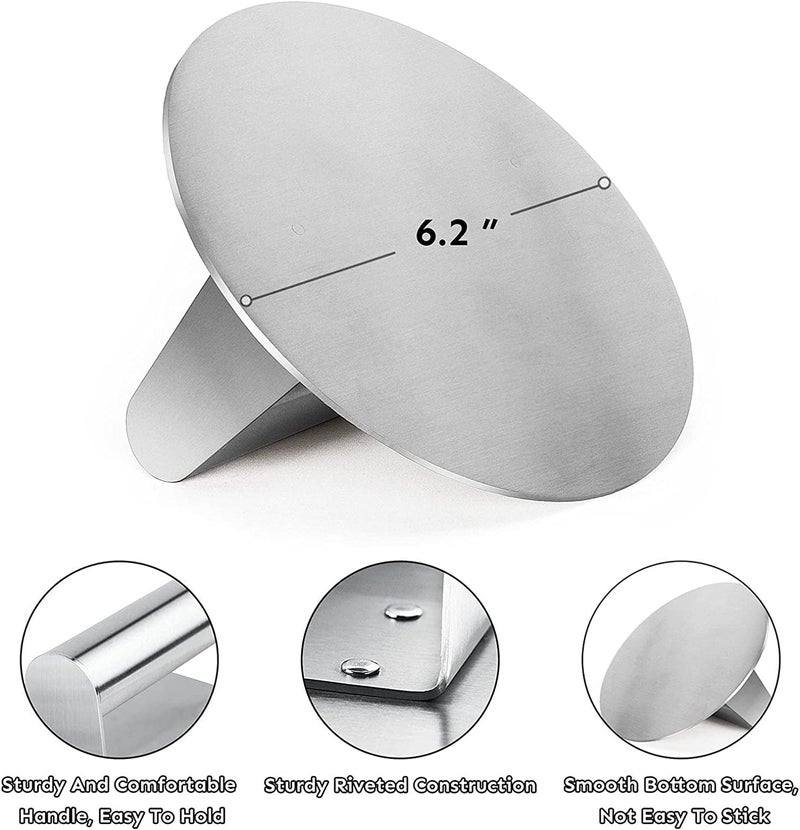 HULISEN Stainless Steel Burger Press, 6.2 inch Round Burger Smasher, Professional Griddle Accessories Kit, Grill Press Perfect for Flat Top Griddle Grill Cooking - Image 5