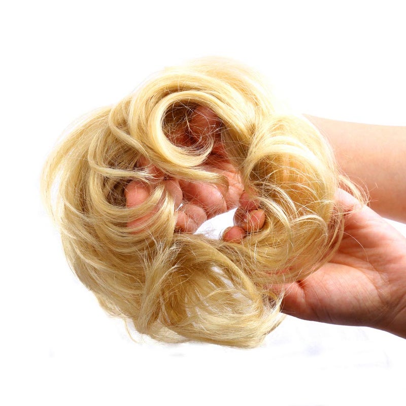 Bella Hair Instant Messy Bun Extension Real Human Hair Scrunchies for Women Wavy Curly UpDo Chignon Hairpiece 613 BlondeBaby Blonde