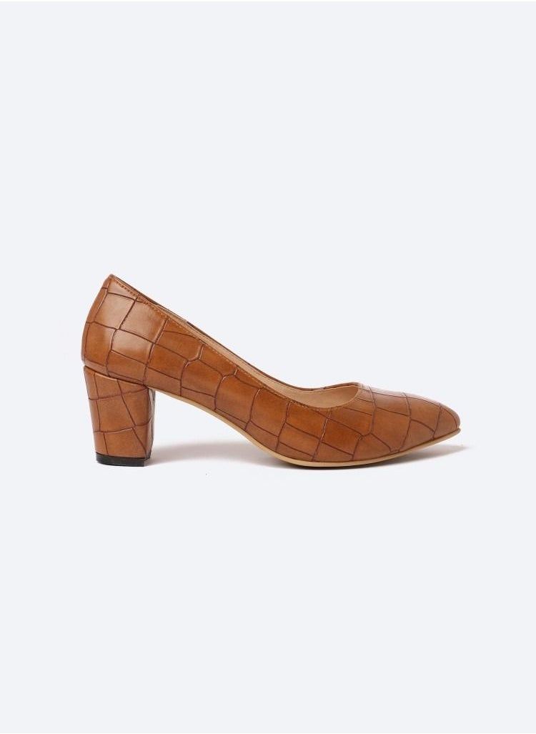 Zahwa - Animal Print Crocodile-Textured Leather Heeled Shoes With Matte Finish, 7cm Middle Heels - Image 1