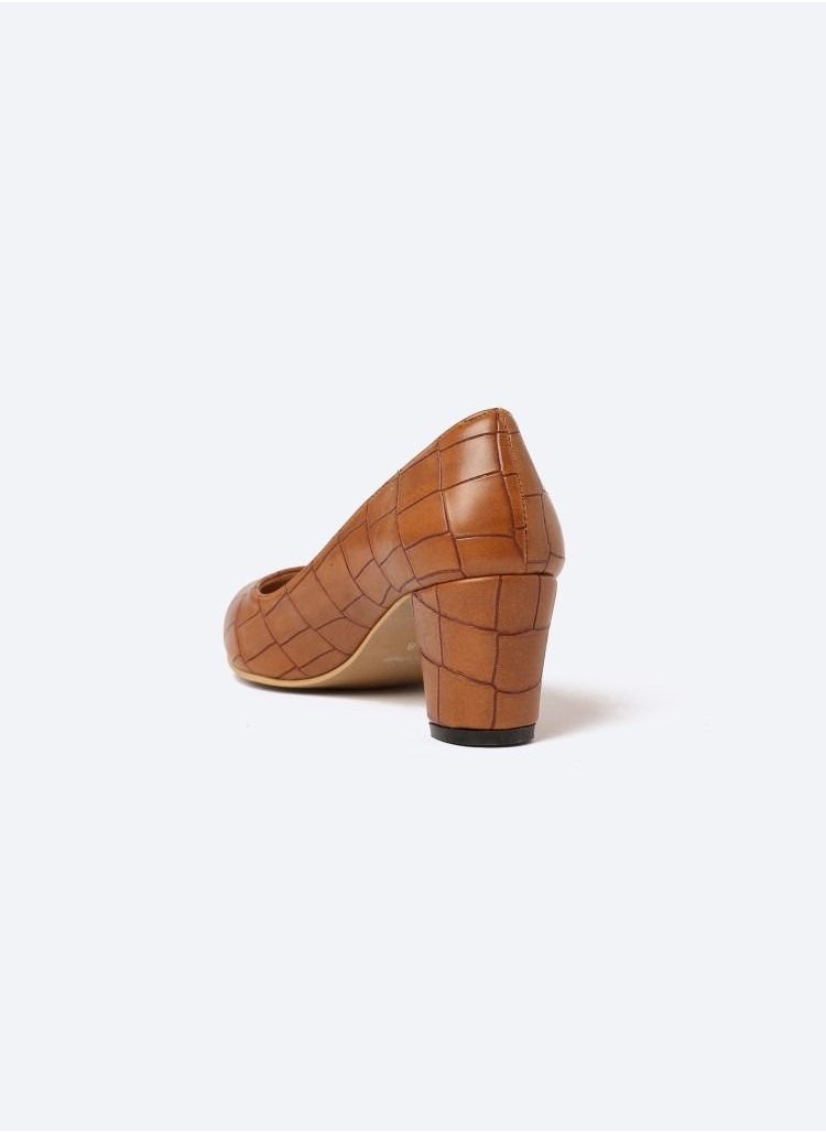 Zahwa - Animal Print Crocodile-Textured Leather Heeled Shoes With Matte Finish, 7cm Middle Heels - Image 1