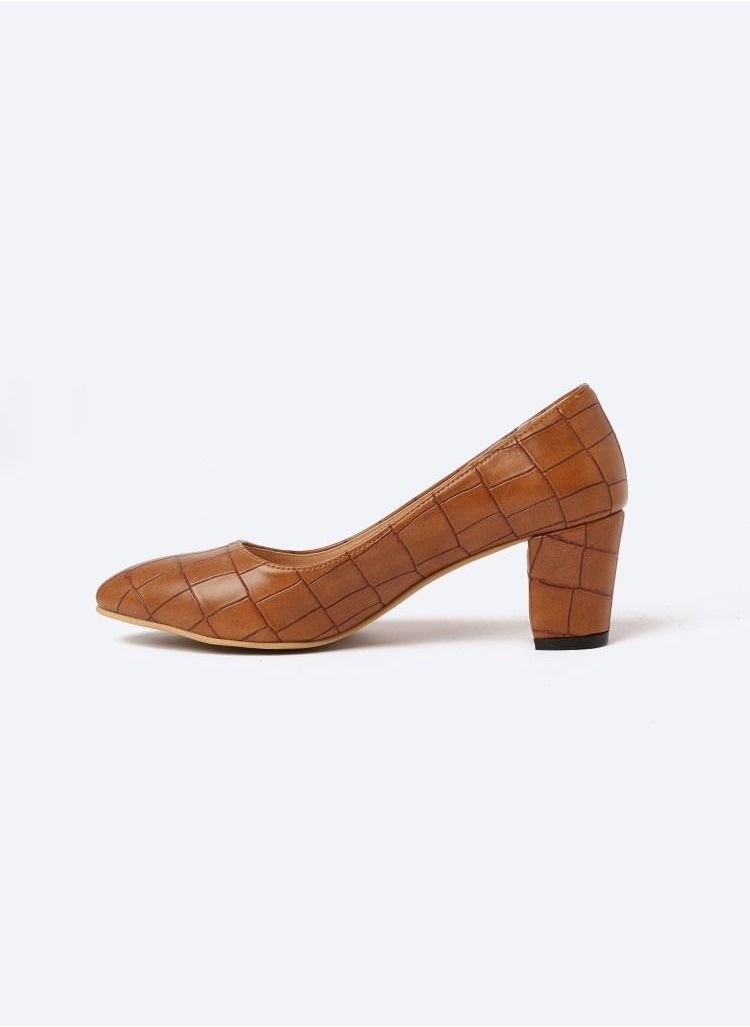 Zahwa - Animal Print Crocodile-Textured Leather Heeled Shoes With Matte Finish, 7cm Middle Heels - Image 1