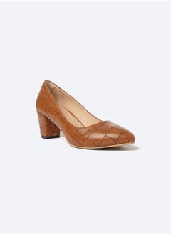 Animal Print Crocodile-Textured Leather Heeled Shoes With Matte Finish, 7cm Middle Heels