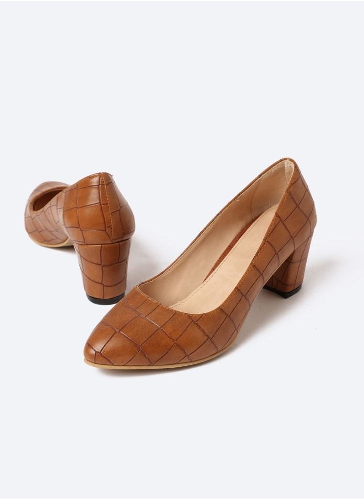 Zahwa - Animal Print Crocodile-Textured Leather Heeled Shoes With Matte Finish, 7cm Middle Heels - Image 1