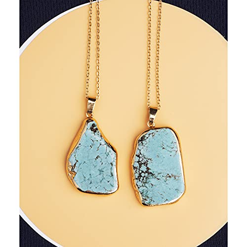 Crystal Force Turquoise Necklace Pendant 14K Gold Plated Genuine Irregular Gemstones,Natural Crystal Healing Handmade Gift Jewelry for Men Women - Image 2