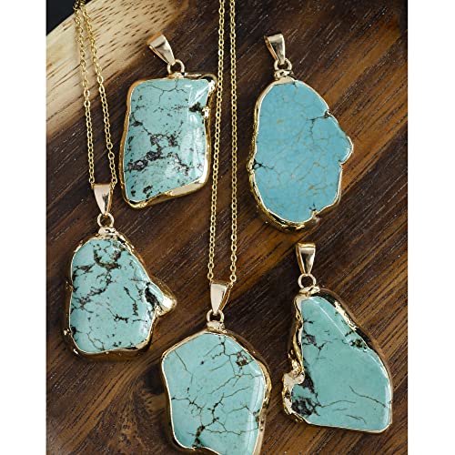 Crystal Force Turquoise Necklace Pendant 14K Gold Plated Genuine Irregular Gemstones,Natural Crystal Healing Handmade Gift Jewelry for Men Women - Image 3