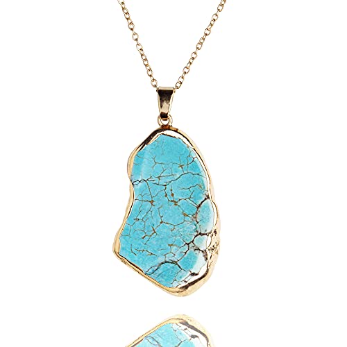Crystal Force Turquoise Necklace Pendant 14K Gold Plated Genuine Irregular Gemstones,Natural Crystal Healing Handmade Gift Jewelry for Men Women - Image 1