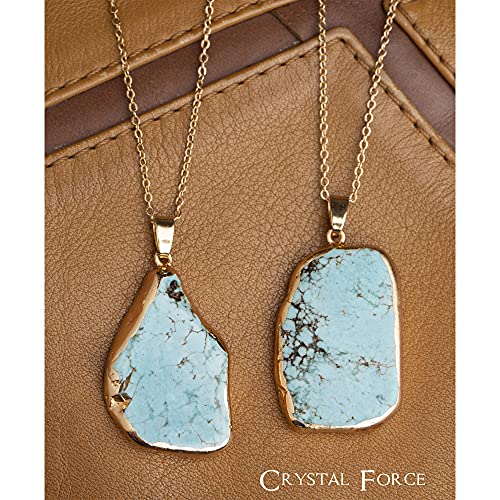 Crystal Force Turquoise Necklace Pendant 14K Gold Plated Genuine Irregular Gemstones,Natural Crystal Healing Handmade Gift Jewelry for Men Women - Image 4