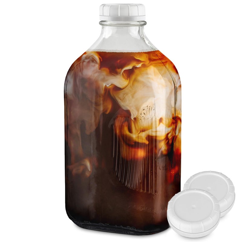 Stock Your Home Stock Your Home Half Gallon Glass Milk Bottle with Lid (1 Pack) 64 Oz Jugs and 3 White Caps  Reusable Food Grade Milk Container for Refrigerator  Bottles for Juice  Oat or Plant Milks  Water  Honey - Image 1
