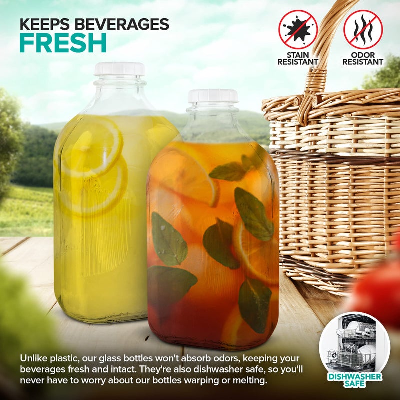Stock Your Home Stock Your Home Half Gallon Glass Milk Bottle with Lid (1 Pack) 64 Oz Jugs and 3 White Caps  Reusable Food Grade Milk Container for Refrigerator  Bottles for Juice  Oat or Plant Milks  Water  Honey - Image 5
