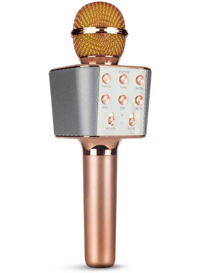 ROCK LIGHT S188 Wireless Karaoke Microphone, HiFi Speaker with FM Radio, Recording, USB Support, (Rose Gold) - Image 1