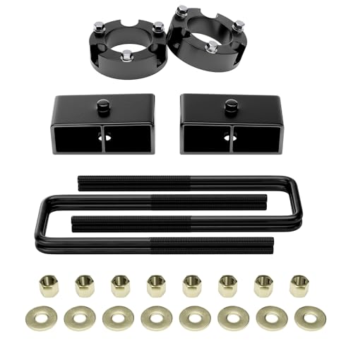 Richeer 3 Front and 2 Rear Leveling Lift Kit for 19952004 Tacoma 3 Front Strut Spacers and 2 Rear Black Leveling Lift Block Kit Extended Square UBolts 32 Height for 19952004 Tacoma - Image 1