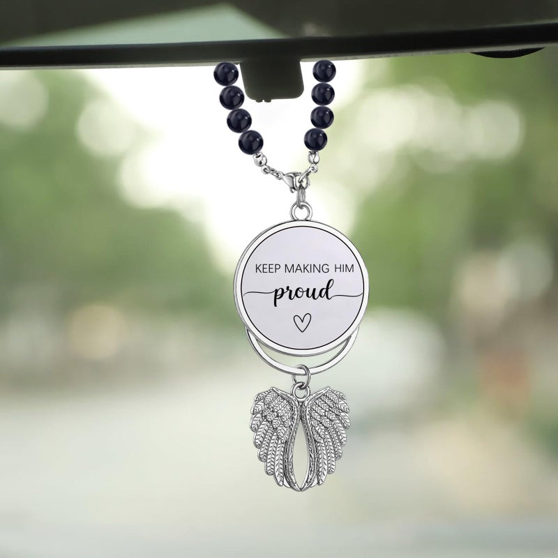 Qpige Memorial Car Charm Sympathy Gifts for Loss of Loved one Keep Making Her Proud Ornament Hanging Rear View Mirror Accessories Grief Bereavement Sympathy Gift Keep Making Him ProudSilver - Image 3