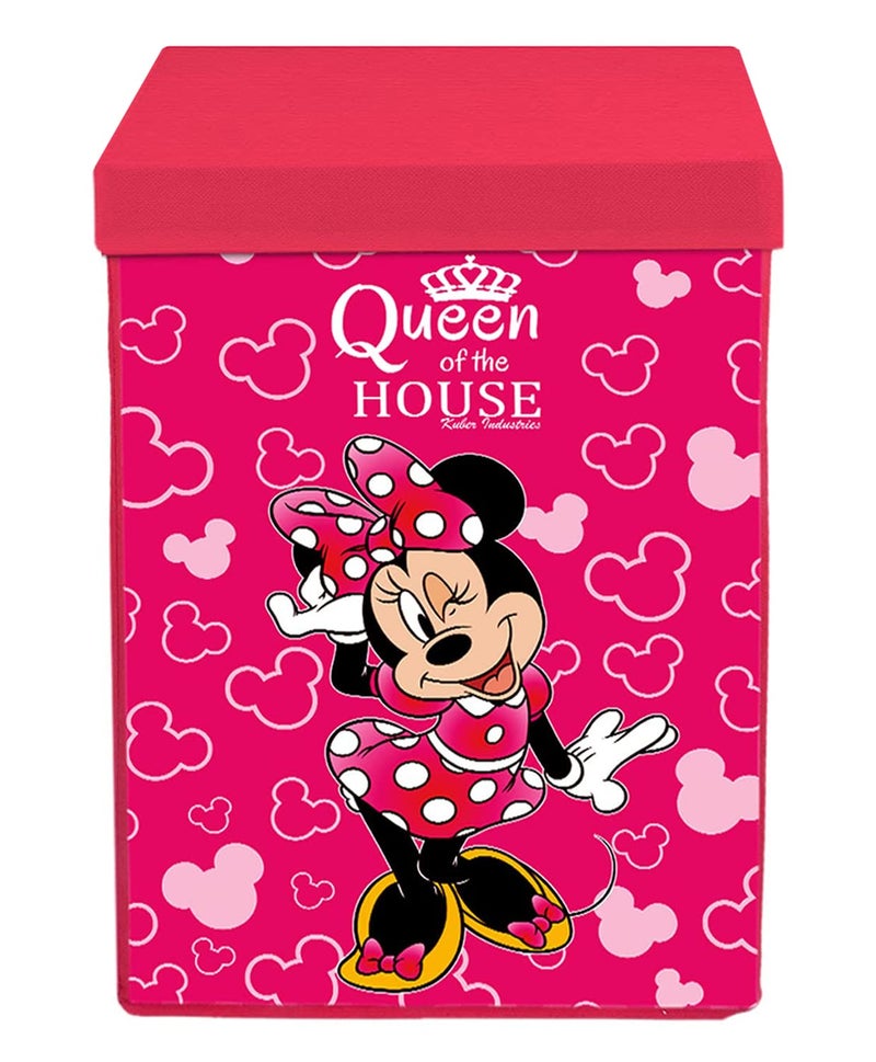 Kuber Industries Minnie Print NonWoven Laundry Basket Clothes Hamper For Laundry Closet Bedroom Bathroom With Lid Handles Pink 54KM4089 - Image 2
