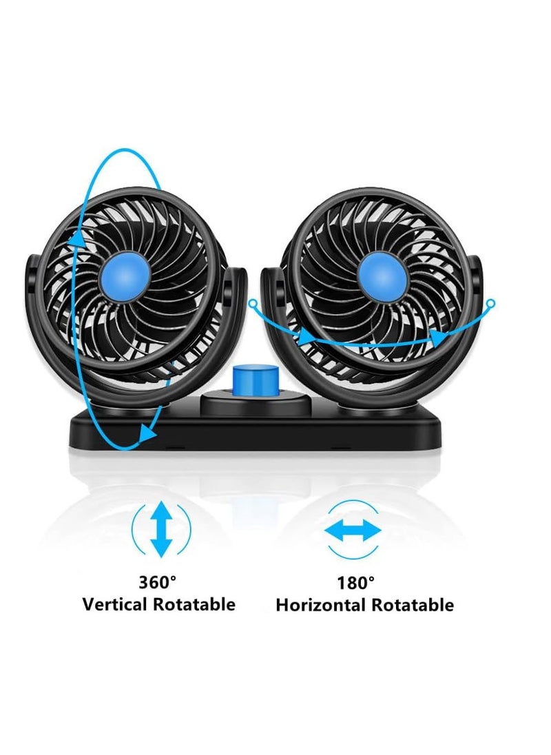 Generic - Car fan 2 Spirit wraps in all directions - portable two-speed air fan and USB port, for camping, car cooling, office and Home, black color - from Rana store - Image 1