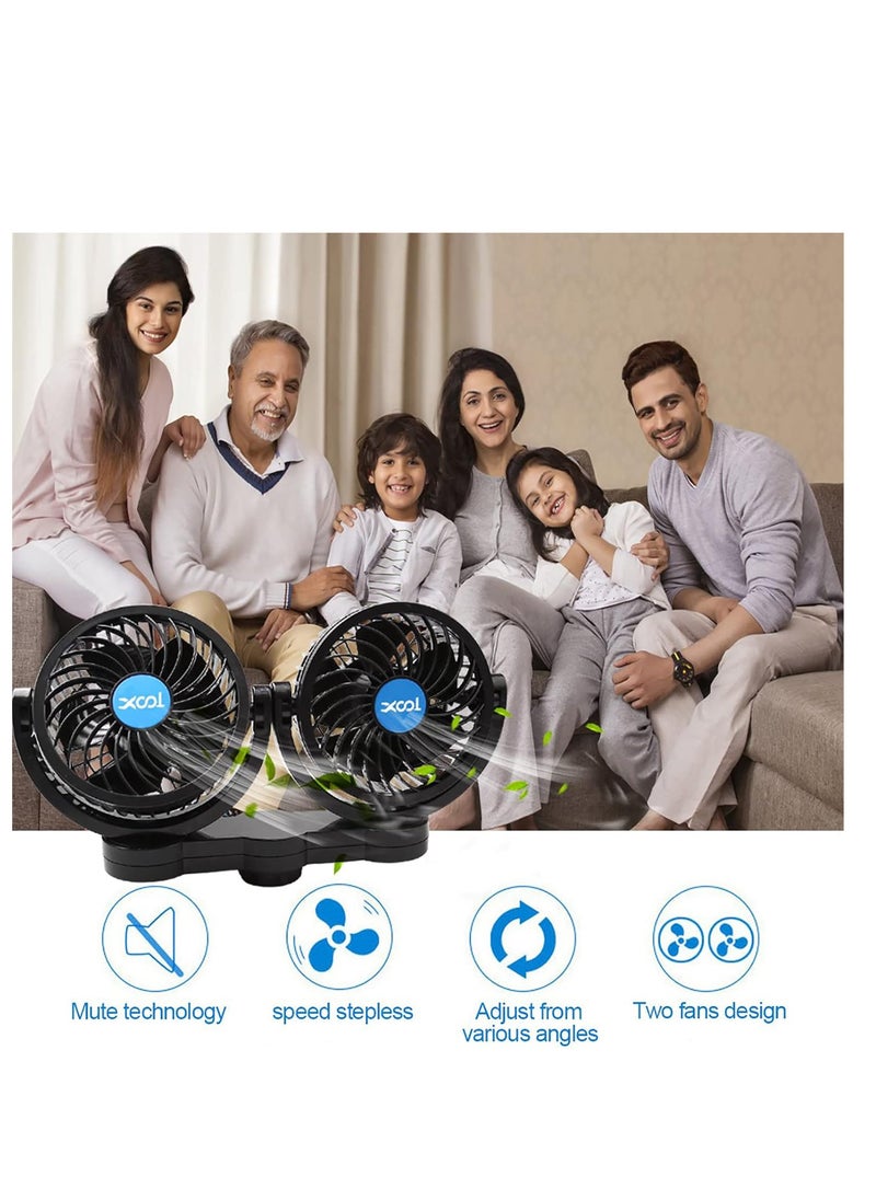 Generic - Car fan 2 Spirit wraps in all directions - portable two-speed air fan and USB port, for camping, car cooling, office and Home, black color - from Rana store - Image 1
