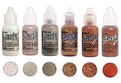 Stickles Ranger Stickles Glitter Glue Bundle A "Flicker" - Six .5 fl oz Bottles - Icicle, Glisten, Platinum, Rose Gold, Copper, and Sunset - Image 2