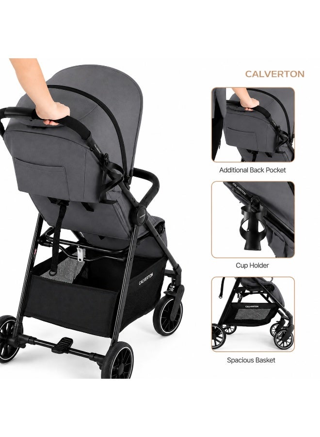 Babydoes Calverton - One-Hand Folding Baby Stroller, 5-Point Harness, Adjustable Backrest & Footrest, 0 to 3 Y (22 kg), Grey - Image 4