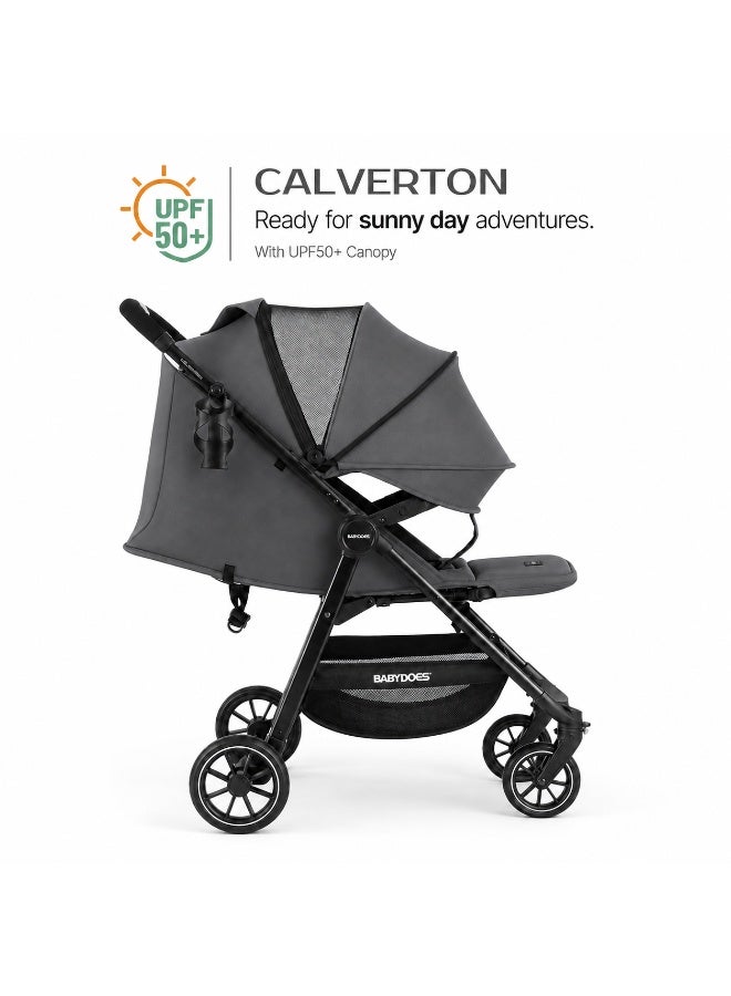 Babydoes Calverton - One-Hand Folding Baby Stroller, 5-Point Harness, Adjustable Backrest & Footrest, 0 to 3 Y (22 kg), Grey - Image 3