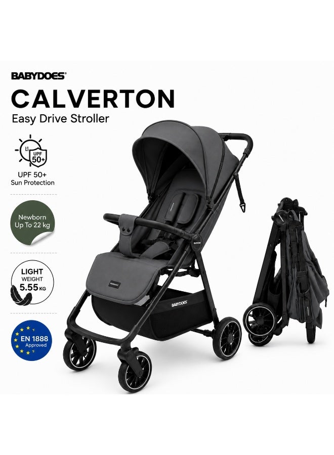 Babydoes Calverton - One-Hand Folding Baby Stroller, 5-Point Harness, Adjustable Backrest & Footrest, 0 to 3 Y (22 kg), Grey - Image 1
