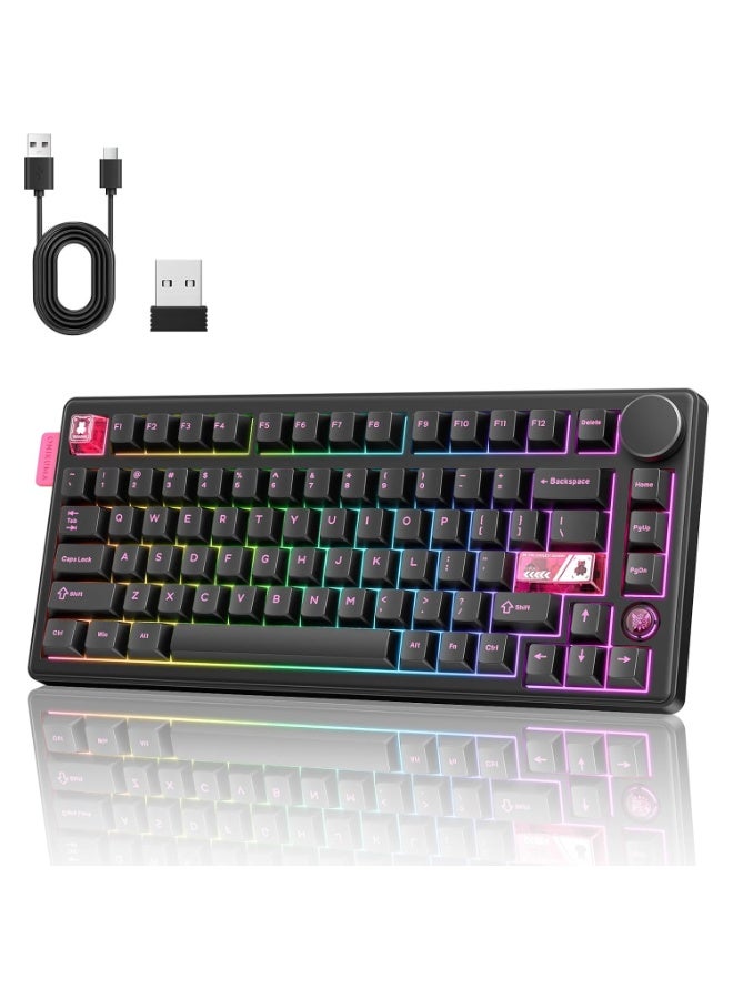 onikuma MT706 Tri-Mode Mechanical Gaming Keyboard – 81 Keys, Hot-Swappable Switches, Gasket Mount, RGB Backlit Wireless Gaming Keyboard with Multimedia Knob - Image 1