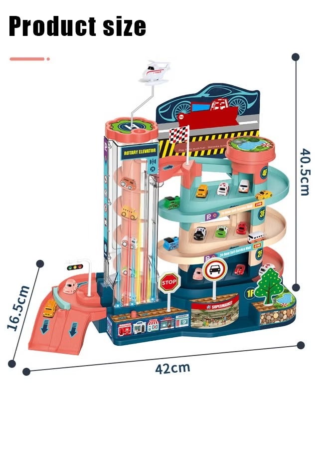 Race Track Toy with Colorful Lights, Multifunctional Race Track Car Ramp Toys, Lifting Parking Lot Toy, Multi Layer Circular Track Toy, Puzzle Track Racing Toy, Automatic Manual Sliding Car Track, Garage Toy Set, Vehicle Playsets, Car Toys for Boys and Girls  - Image 2