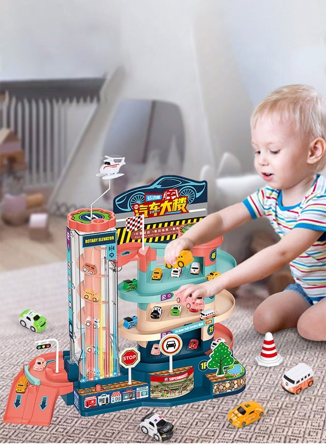 Race Track Toy with Colorful Lights, Multifunctional Race Track Car Ramp Toys, Lifting Parking Lot Toy, Multi Layer Circular Track Toy, Puzzle Track Racing Toy, Automatic Manual Sliding Car Track, Garage Toy Set, Vehicle Playsets, Car Toys for Boys and Girls  - Image 3