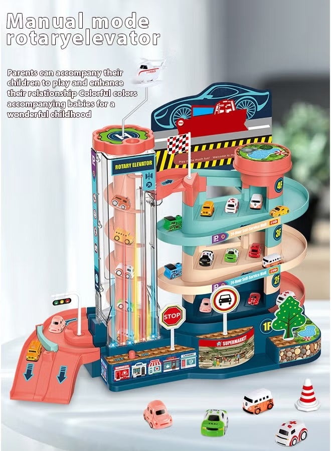 Race Track Toy with Colorful Lights, Multifunctional Race Track Car Ramp Toys, Lifting Parking Lot Toy, Multi Layer Circular Track Toy, Puzzle Track Racing Toy, Automatic Manual Sliding Car Track, Garage Toy Set, Vehicle Playsets, Car Toys for Boys and Girls  - Image 4