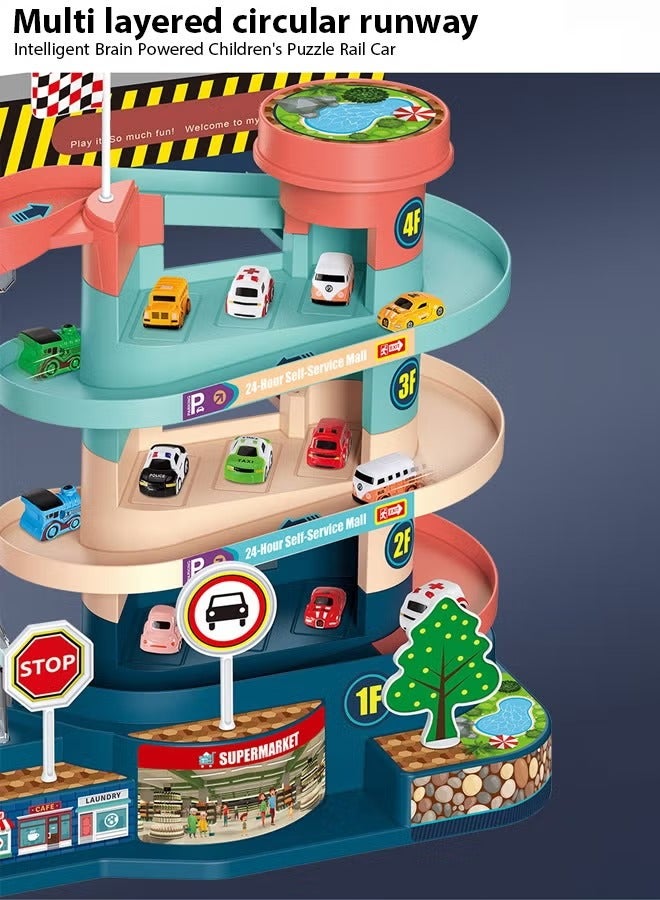 Race Track Toy with Colorful Lights, Multifunctional Race Track Car Ramp Toys, Lifting Parking Lot Toy, Multi Layer Circular Track Toy, Puzzle Track Racing Toy, Automatic Manual Sliding Car Track, Garage Toy Set, Vehicle Playsets, Car Toys for Boys and Girls  - Image 5